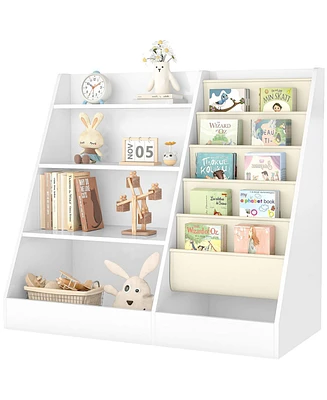 4-Tier Kids Bookshelf and Toy Storage Organizer with Anti-Tipping Kits for Safe