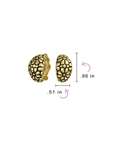 Bling Jewelry Flower Wide Shrimp Half Hoop Clip On Earrings For Non Pierced Ears Oxidized Gold Plated Brass