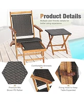 Gymax Patio Lounge Chair Set of 3 w/ Side Table Quick Folding Design Ottoman Outdoor