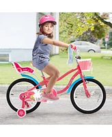 Kids Girls Bike with Doll Seat and Training Wheels for Easy Riding