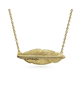 Bling Jewelry Native American Style Bohemian Boho Sideways Diagonal Feather Leaf Pendant Necklace Gold Plated .925 Sterling Silver