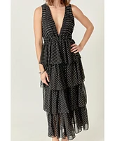 Women's Tiered Polka Dot Maxi Dress