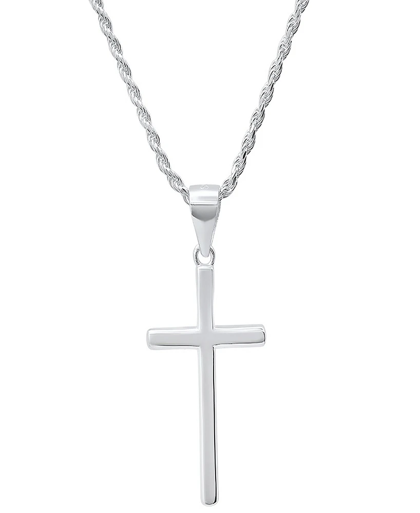 Steeltime Men's Sterling Silver Rope Chain and Cross Pendant Necklace