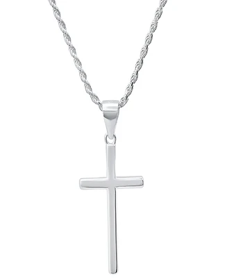 Steeltime Men's Sterling Silver Rope Chain and Cross Pendant Necklace