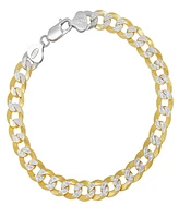Steeltime Unisex Two-Tone Sterling Silver and 18K Gold Plated Diamond Cut Curb Link Bracelet
