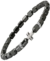 Steeltime Men's Sterling Silver Cross and Hematite Beaded Stretch Bracelet