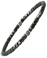 Steeltime Men's Sterling Silver and Hematite Beaded Stretch Bracelet