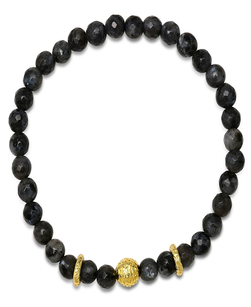 Steeltime Men's 14K Gold Plated Sterling Silver and Gray Agate Beaded Stretch Bracelet