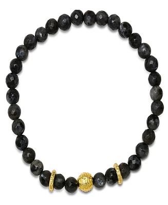 Steeltime Men's 14K Gold Plated Sterling Silver and Gray Agate Beaded Stretch Bracelet