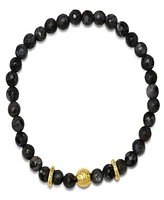 Steeltime Men's 14K Gold Plated Sterling Silver and Gray Agate Beaded Stretch Bracelet