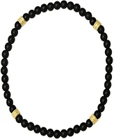 Steeltime Men's 14K Gold Plated Sterling Silver and Black Lava Beaded Stretch Bracelet