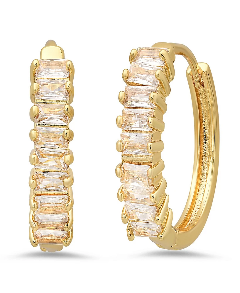 Steeltime Women's 18K Gold Plated Brass Simulated Diamonds Huggie Earrings