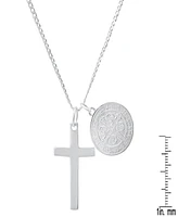 Steeltime Unisex Sterling Silver Cross and Round St. Benedict Pendant Necklace