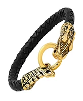 Steeltime Genuine Leather Bracelet With 18K Gold-Plated Stainless-Steel Dragon Design