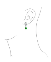 Bling Jewelry Green Teardrop Marquise Leaf Cz Cubic Zirconia Statement Dangle Earrings Silver Plated