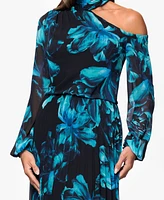 Xscape Women's Printed Mock-Neck Cutout Maxi Dress