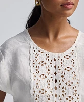 Reistor Women's Boxy Top with Embroidered Lace Detail