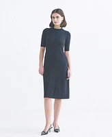 Reistor Women's High Neck Elbow Sleeves Fitted Dress
