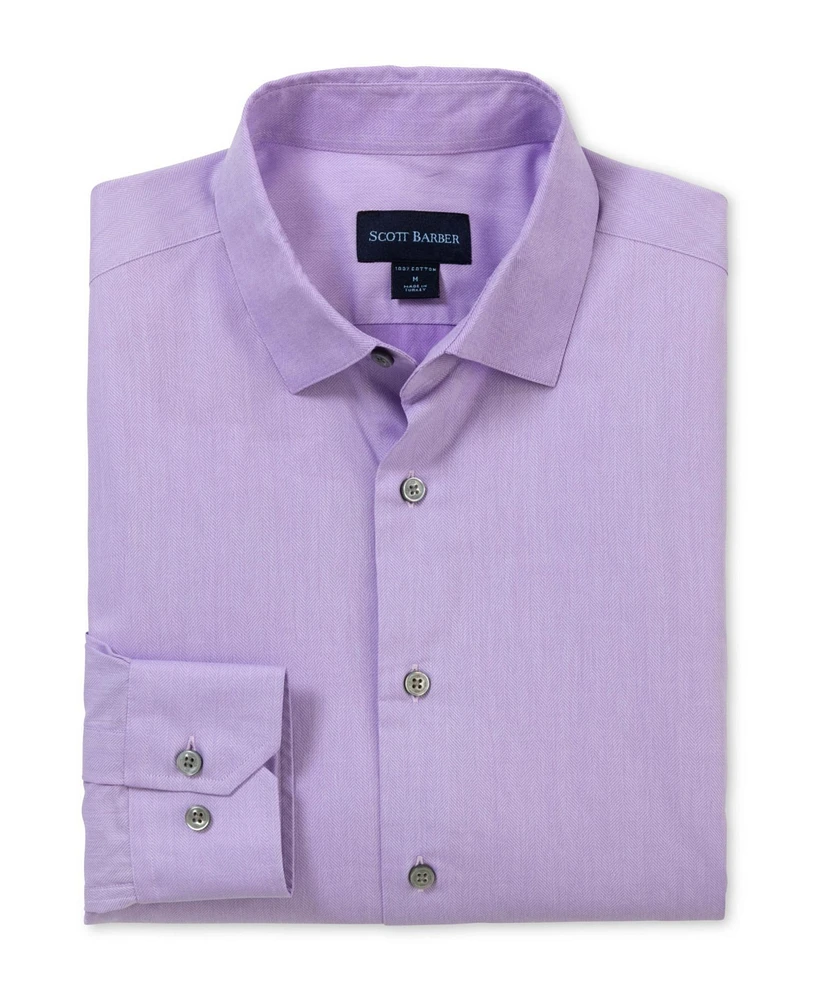 Scott Barber Men's Crepe Herringbone Solid, Grape