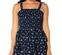Celebrity Pink Juniors' Floral-Print Smocked Tiered Chiffon Mini Dress