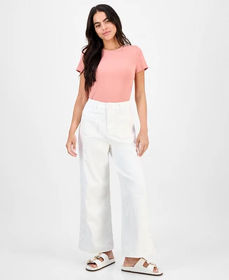 And Now This Petite Eyelet-Embroidered Wide Leg Jeans, Exclusively at Macy's