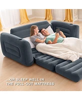 Intex Queen Size Inflatable Pull-Out Sofa Bed Sleep Away Futon Couch, Dark Gray