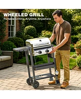 Cowsar 2-Burner Propane Gas Grill with Folding Side Tables,Stainless Steel 16,000 Btu Bbq Grill,Outdoor Grill for Barbecue,Patio,Camping