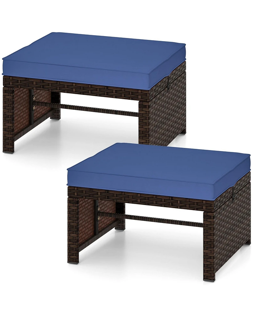Multipurpose Outdoor 2 Pieces Patio Pe Rattan Ottomans Footstool