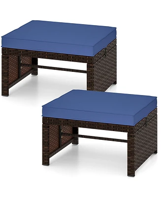 Multipurpose Outdoor 2 Pieces Patio Pe Rattan Ottomans Footstool