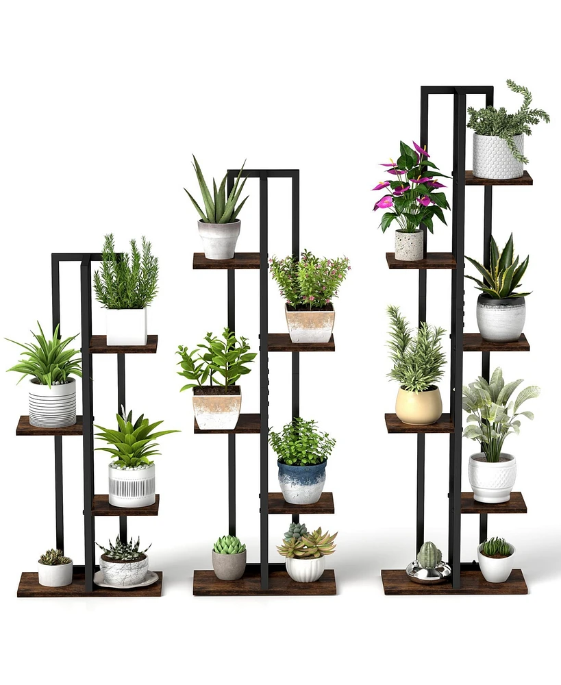 Indoor Wood Plant Stand Set of 3 with Multi-Tier Shelves for Flower or Herb Pots