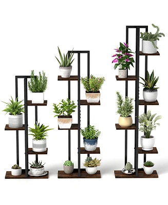 Indoor Wood Plant Stand Set of 3 with Multi-Tier Shelves for Flower or Herb Pots