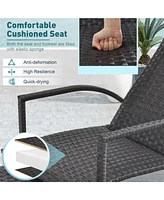 Gymax 2PCS Outdoor Chaise Lounge Rattan Recliner w/ Retractable Ottoman for Patio