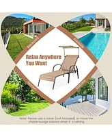 Gymax Set of 2 Heavy-Duty Chaise Lounge 5-Level Adjustable Patio Recliner Canopy