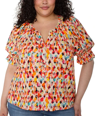 Liverpool Los Angeles Plus Printed Puff-Sleeve Blouse