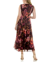 Taylor Women's Chiffon Printed V-Neck Midi Dress