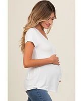 Pinkblush Maternity Ivory Basic V-Neck Short Sleeve Top
