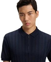 Boss by Hugo Boss Men's Cabled Front Cotton-Silk Knit Polo Shirt