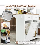 Volenca Rolling Kitchen Island with Trash Can Cabinet and Rubber Universal Wheels