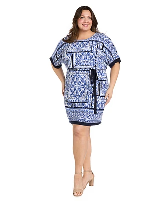 R & M Richards Plus Printed Blouson A-Line Dress
