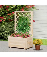 Raised Garden Bed Wooden Elevated Planter Box with Lattice Trellis