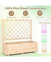 Raised Garden Bed Wooden Elevated Planter Box with Lattice Trellis