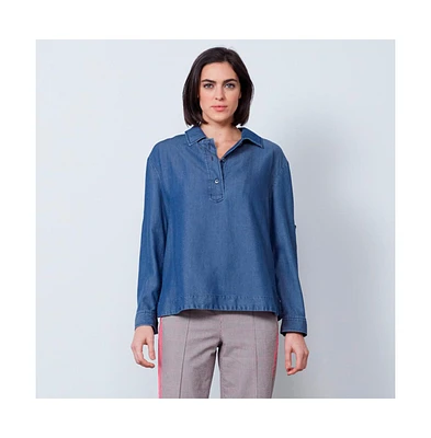 Etcetera Women's Chambray-Look Popover Blouse Strait