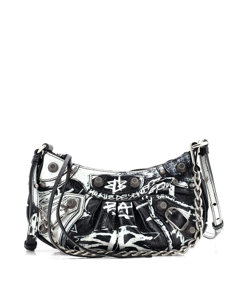 Pre-Owned Balenciaga Mini Le Cagole Graffiti Giant Studs Shoulder Bag Leather