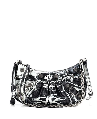Pre-Owned Balenciaga Mini Le Cagole Graffiti Giant Studs Shoulder Bag Leather