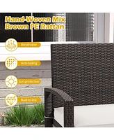 Wicker 2-Seat Bench with Soft Seat Cushion and Metal Frame
