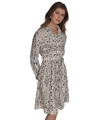 Halston Women's Printed Commuter Tie-Waist Dress