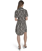 Halston Women's Printed Roll-Tab-Sleeve Belted Shirtdress