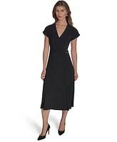 Halston Women's Surplice-Neck Faux-Wrap Dress