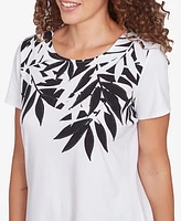 Ruby Rd. Petite Scoop Neck Palm Print T Shirt