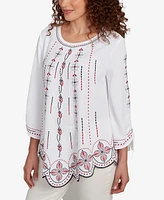 Ruby Rd. Petite Embroidered Bali Tie Sleeve Top